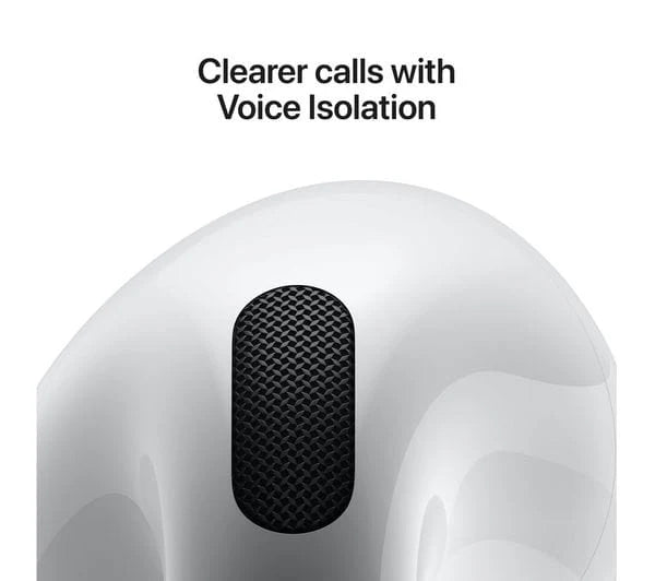 Side view of Apple AirPods 4th Gen with ANC, highlighting voice isolation and immersive sound quality in open case β available retail and wholesale.