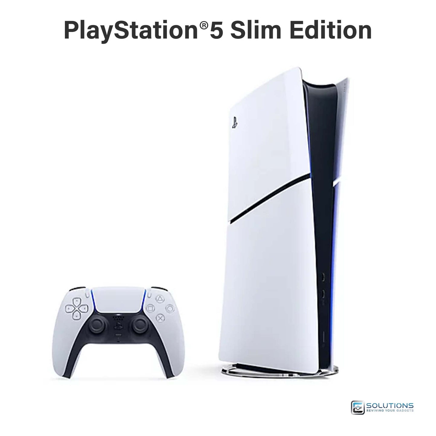 PlayStation 5 Slim Digital Edition 1TB — side profile of slimmer disc-less console with controller, available for wholesale and retail buyers