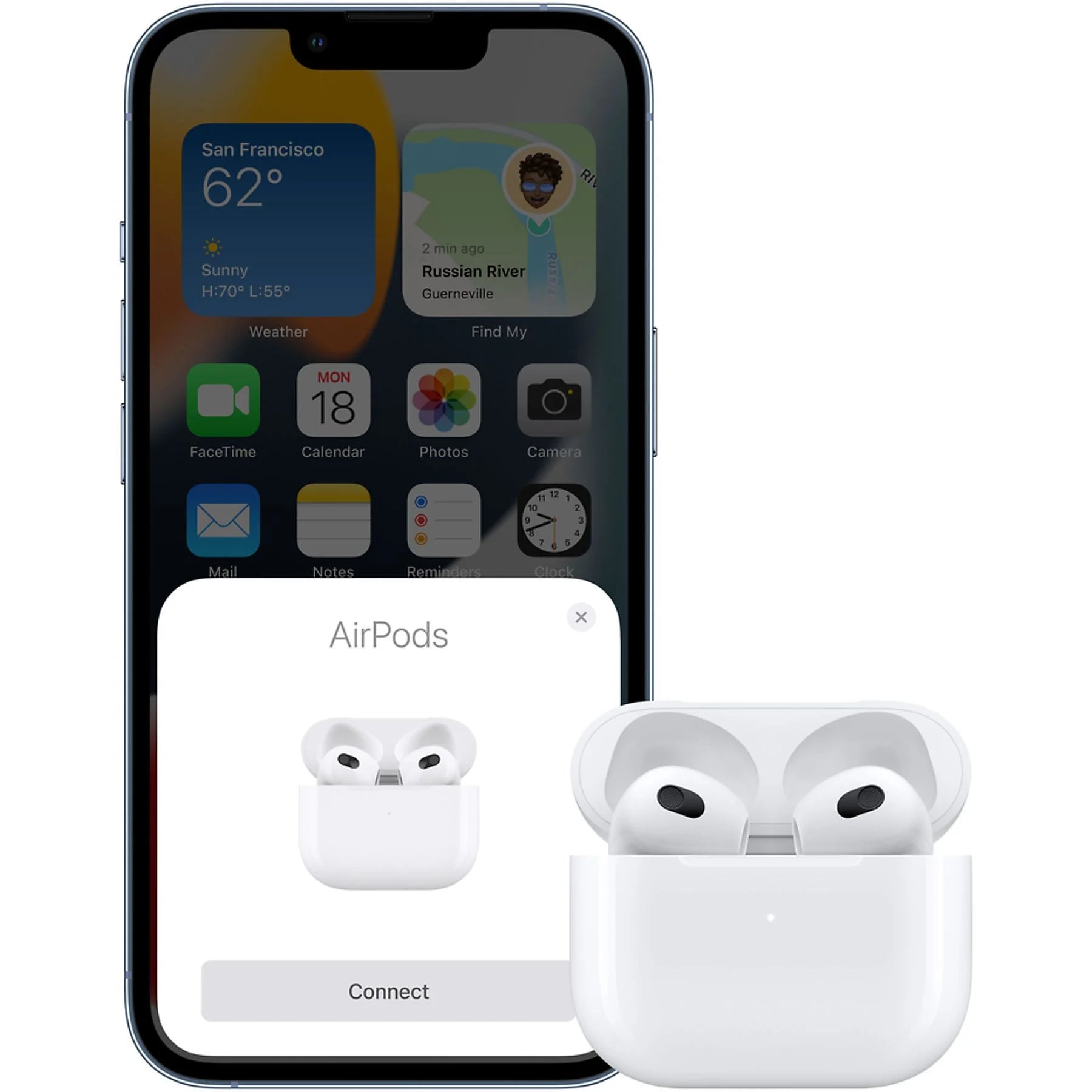 Apple AirPods 3rd Gen with Lightning case connecting with iPhone — compact, portable, and ideal for everyday use, retail and bulk buyers