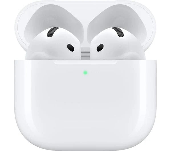 Front view of Apple AirPods 4th Gen (no noise cancellation) in open charging case — sleek Apple wireless headphones with crystal-clear audio