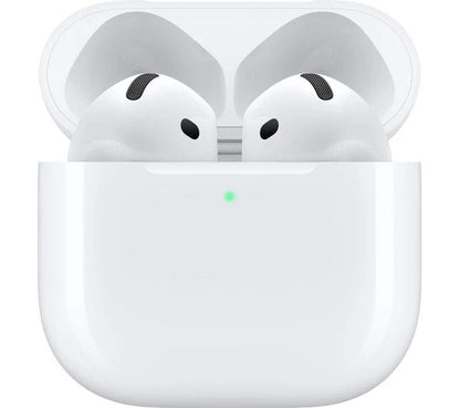 Front view of Apple AirPods 4th Gen (no noise cancellation) in open charging case — sleek Apple wireless headphones with crystal-clear audio