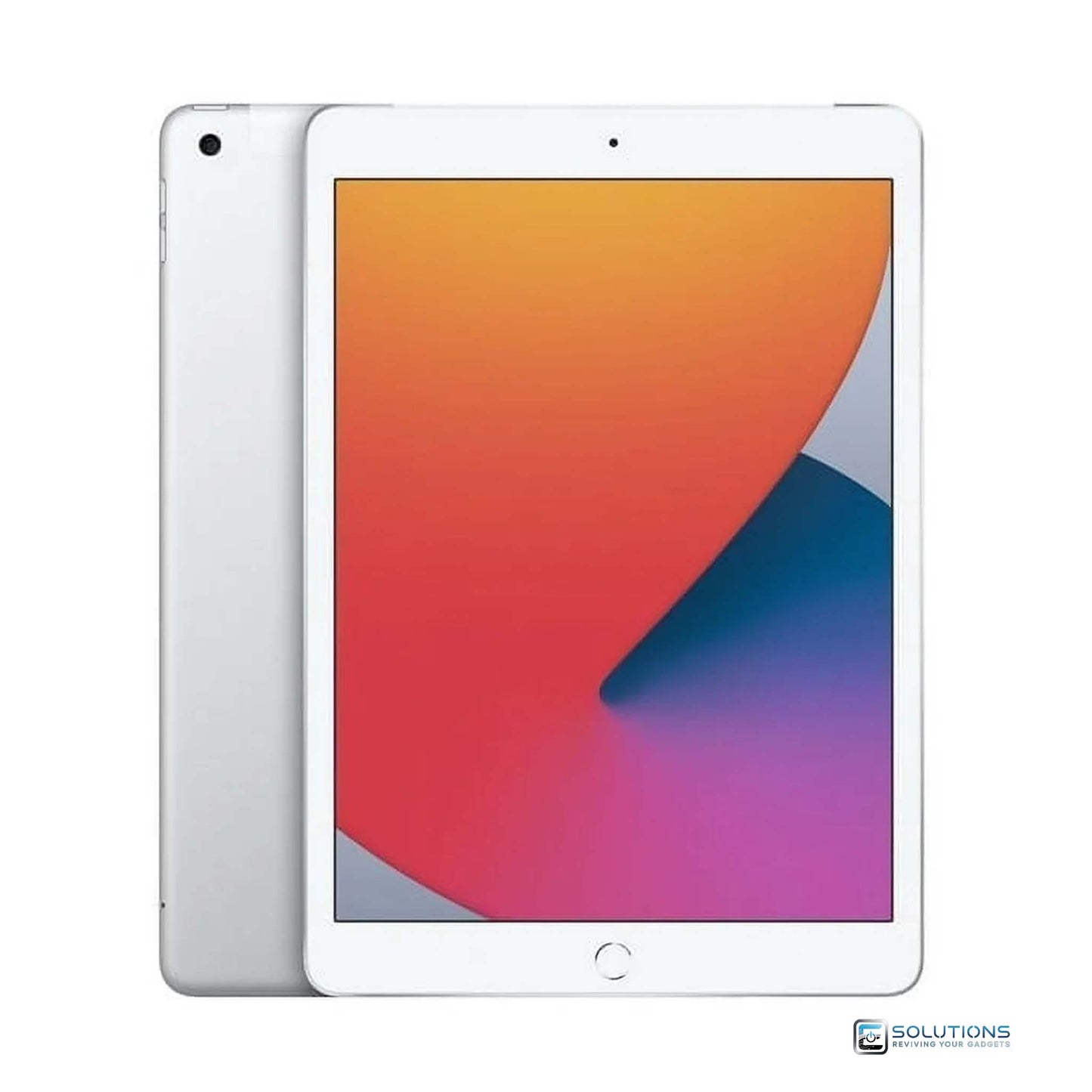 Silver iPad 8th Generation – 32GB or 128GB storage options. WiFi + Cellular model, factory unlocked. Ideal for education, work, and travel.