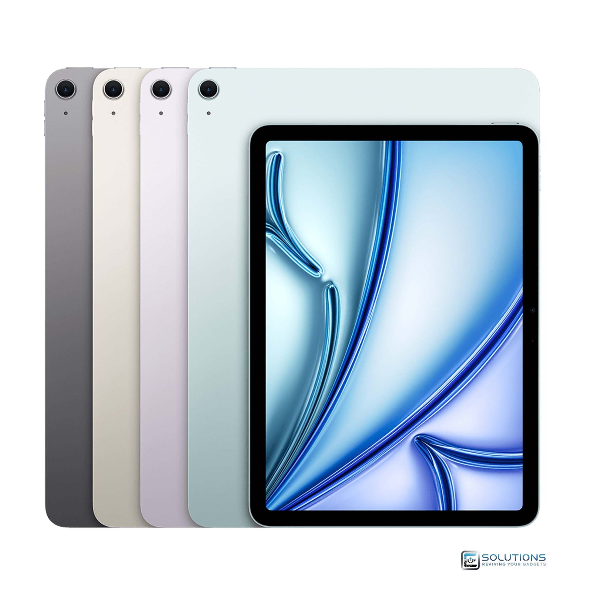 Apple iPad Air 11-inch M2 in all four colors — Space Gray, Starlight, Purple, and Blue — available in 128GB, 256GB, 512GB, and 1TB storage options, with both Wi-Fi and Wi-Fi + Cellular (unlocked) models for retail and wholesale buyers.