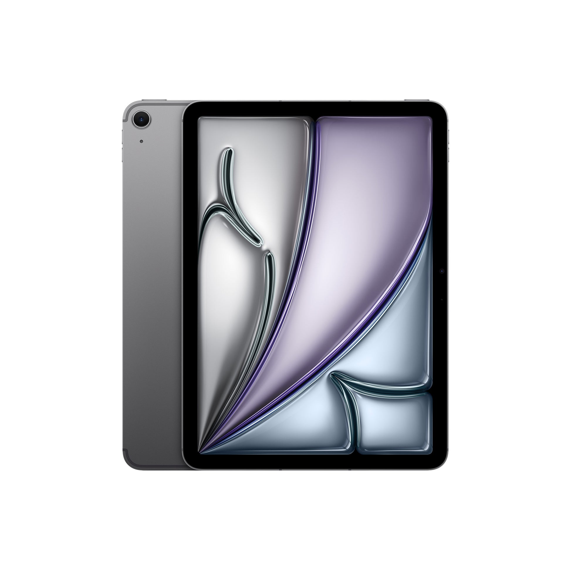 Space Gray iPad Air 11-inch M2, available in 128GB, 256GB, 512GB, and 1TB, with both Wi-Fi and Wi-Fi + Cellular unlocked models. Sleek, high-performance design ideal for work, school, and entertainment.