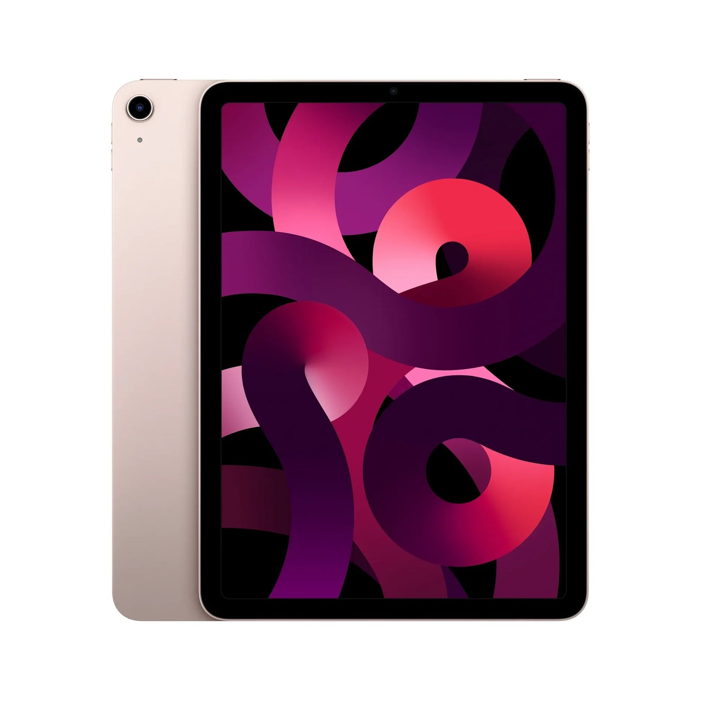 Pink iPad Air 5th Gen — 64GB and 256GB, available in Wi-Fi and Wi-Fi + Cellular unlocked models. Stylish, portable, and ready for all your creative and professional needs.