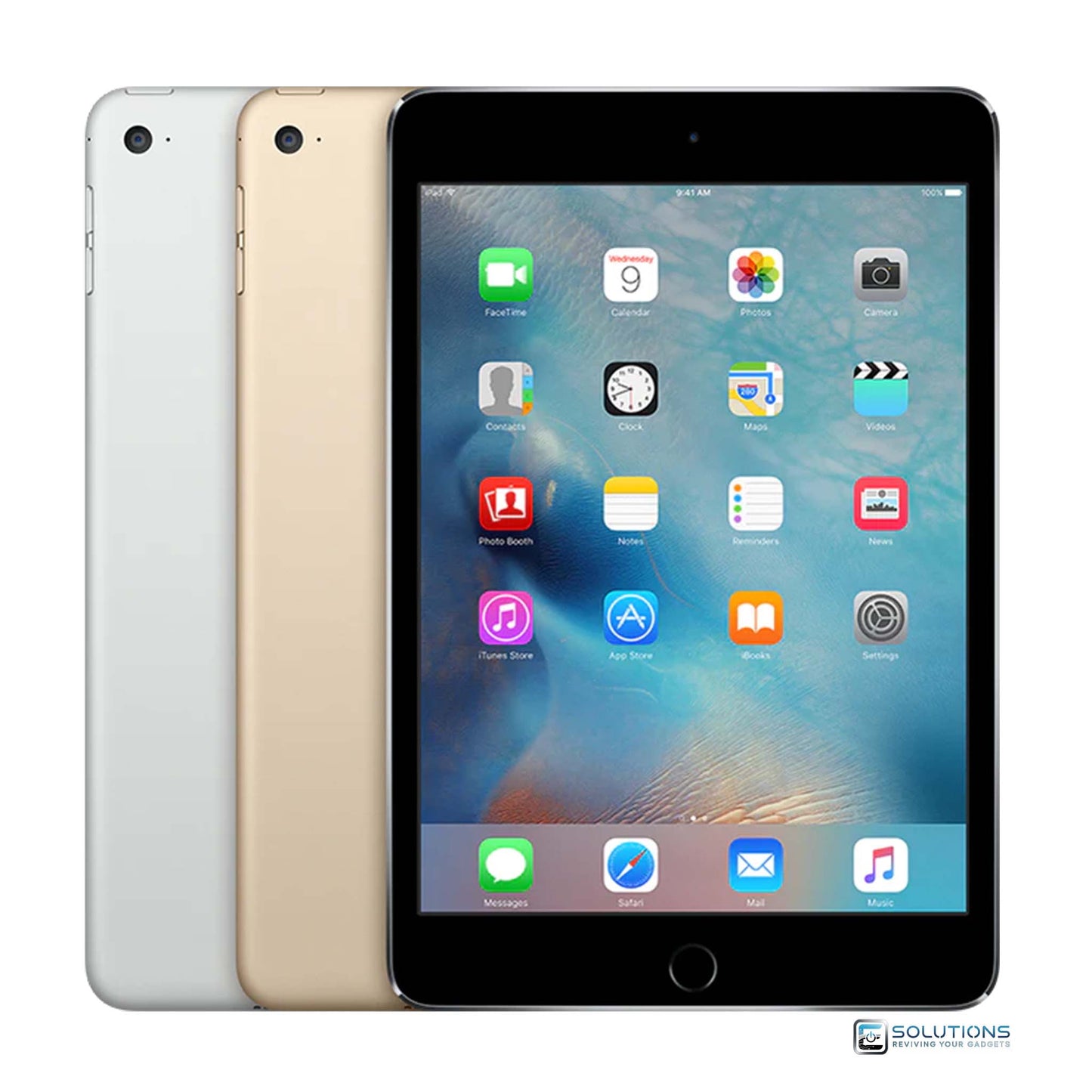Apple iPad Mini 4 lineup in Space Gray, Silver, and Gold — available in 16GB, 32GB, 64GB, and 128GB storage options, with Wi-Fi and Wi-Fi + Cellular unlocked models for retail and wholesale buyers.