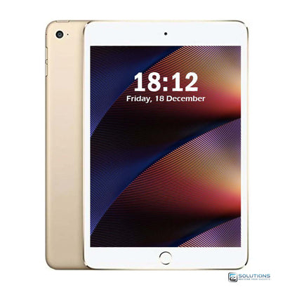 Gold Apple iPad Mini 4, available in 16GB, 32GB, 64GB, and 128GB storage, with Wi-Fi and Wi-Fi + Cellular unlocked models. Stylish compact iPad with Retina display and powerful performance.
