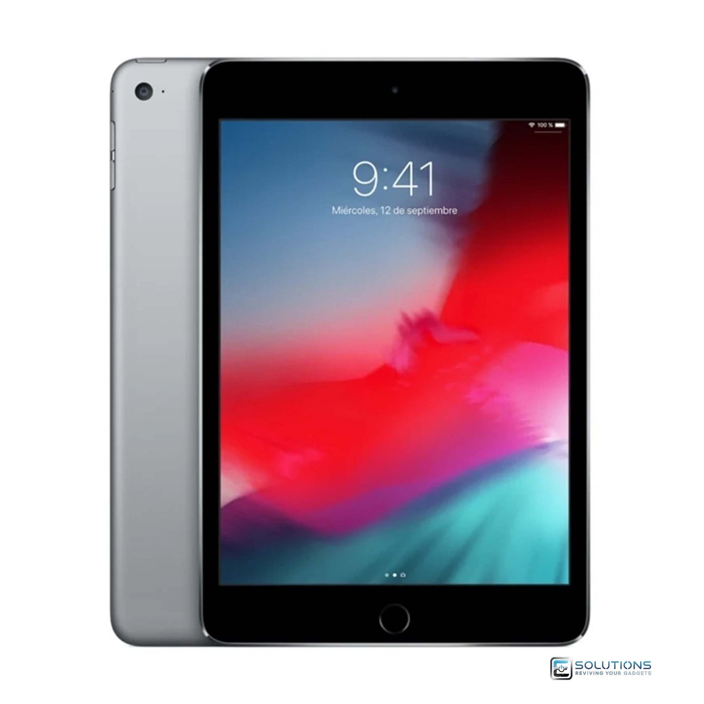Space Gray Apple iPad Mini 4, offered in 16GB, 32GB, 64GB, and 128GB storage, with Wi-Fi and Wi-Fi + Cellular unlocked models. Compact and lightweight tablet ideal for streaming, browsing, and productivity.