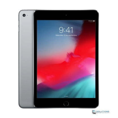 Space Gray Apple iPad Mini 4, offered in 16GB, 32GB, 64GB, and 128GB storage, with Wi-Fi and Wi-Fi + Cellular unlocked models. Compact and lightweight tablet ideal for streaming, browsing, and productivity.