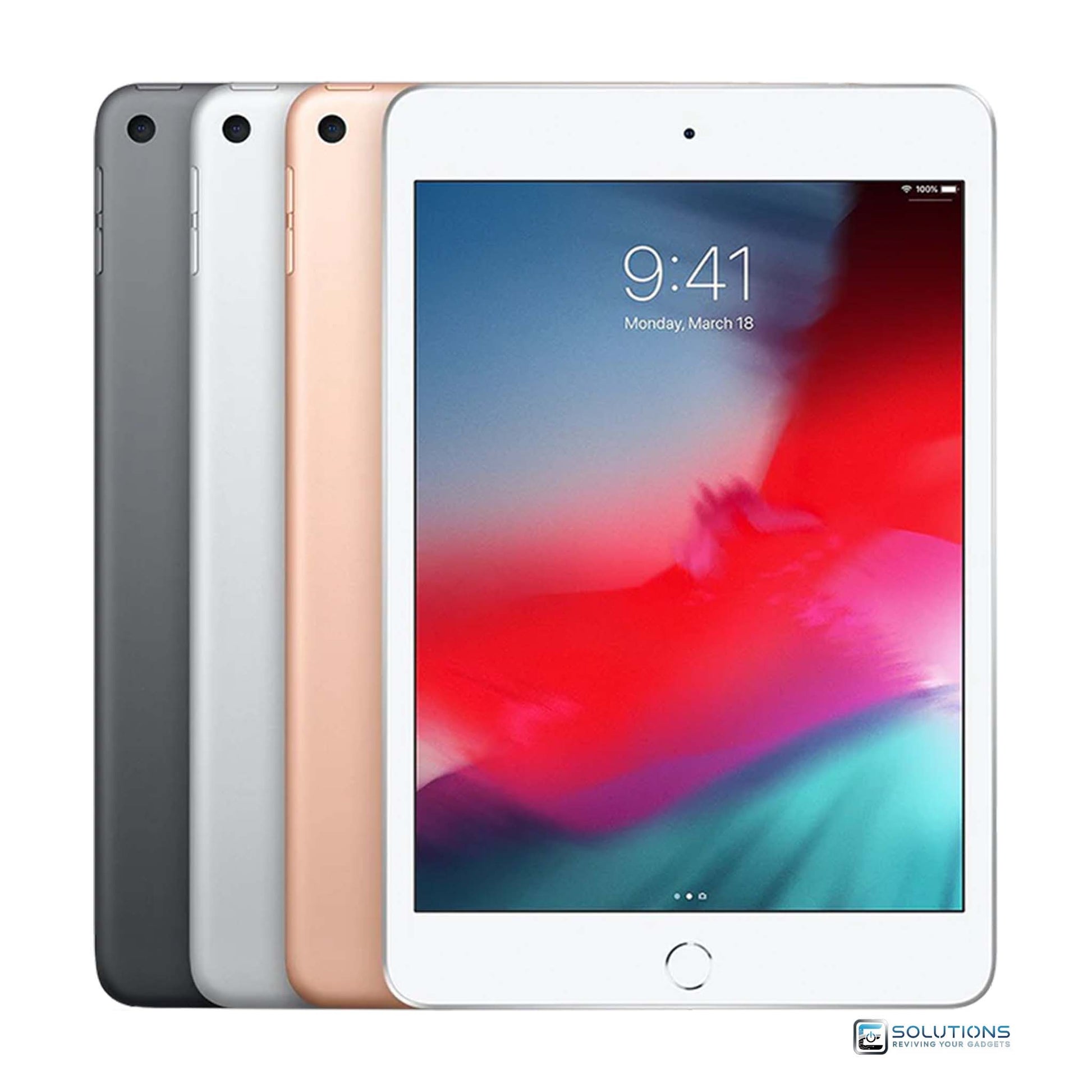 Apple iPad Mini 5 lineup in Space Gray, Silver, and Gold — available in 64GB and 256GB storage options, with Wi-Fi and Wi-Fi + Cellular unlocked models for retail and wholesale buyers.