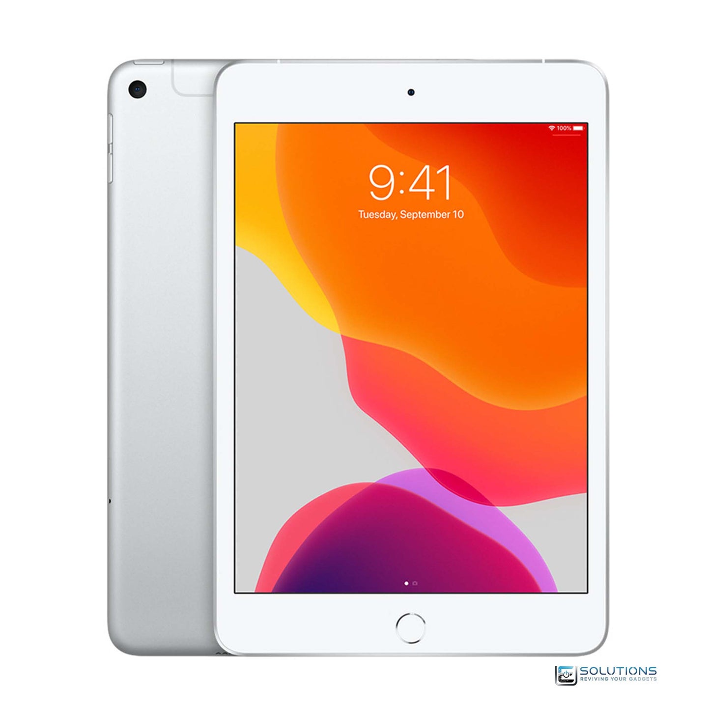 Silver Apple iPad Mini 5, available in 64GB and 256GB storage, with Wi-Fi and Wi-Fi + Cellular unlocked models. Lightweight iPad perfect for streaming, reading, and working on the go.