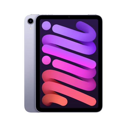 Purple Apple iPad Mini 6, available in 64GB and 256GB storage, with Wi-Fi and Wi-Fi + Cellular unlocked models. Sleek portable iPad with stunning Liquid Retina display for on-the-go use.