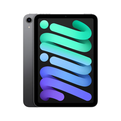 Space Gray Apple iPad Mini 6, available in 64GB and 256GB storage, with Wi-Fi and Wi-Fi + Cellular unlocked models. Compact design with all-screen Liquid Retina display and powerful A15 Bionic chip.