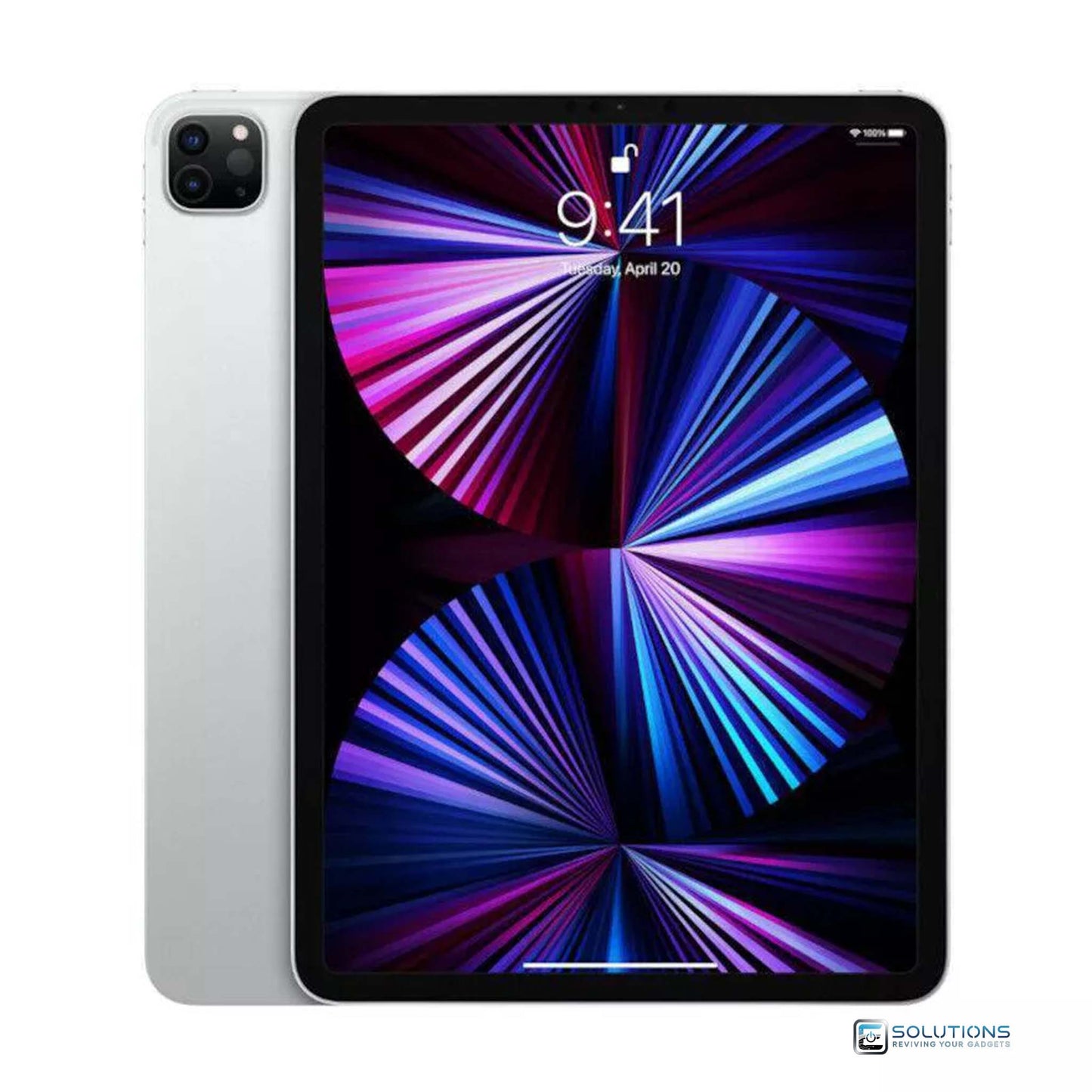 Silver Apple iPad Pro 12.9-inch 5th Generation, offered in 128GB, 256GB, 512GB, 1TB, and 2TB, with Wi-Fi and Wi-Fi + Cellular unlocked models. Features Liquid Retina XDR display, M1 chip, and 5G connectivity for professional workflows.