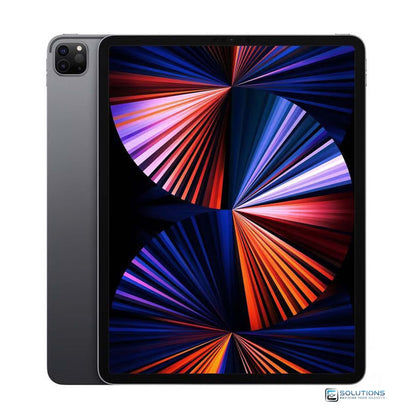Space Gray Apple iPad Pro 12.9-inch 5th Generation, available in 128GB, 256GB, 512GB, 1TB, and 2TB, with Wi-Fi and Wi-Fi + Cellular unlocked models. Powered by M1 chip for unmatched performance in design, gaming, and productivity.