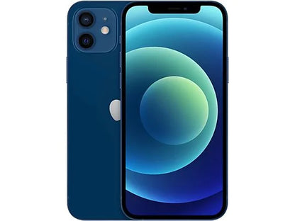 Apple iPhone 12 in Blue, available in 64GB, 128GB, and 256GB. Factory unlocked and in good condition — supports all major networks including Verizon, AT&T, and T-Mobile.