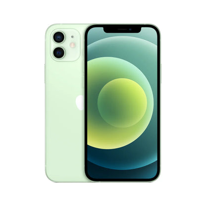 Green iPhone 12 Mini in good used condition, shown with storage options from 64GB to 256GB. Fully unlocked and works across all GSM and CDMA networks. Retail and bulk-ready.