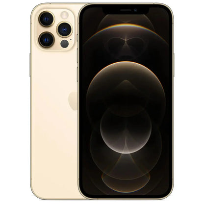 Stunning Gold Apple iPhone 12 Pro Max with a reflective frame and smooth glass back — available in 128GB, 256GB, and 512GB, perfect for premium retail or bulk resale customers.