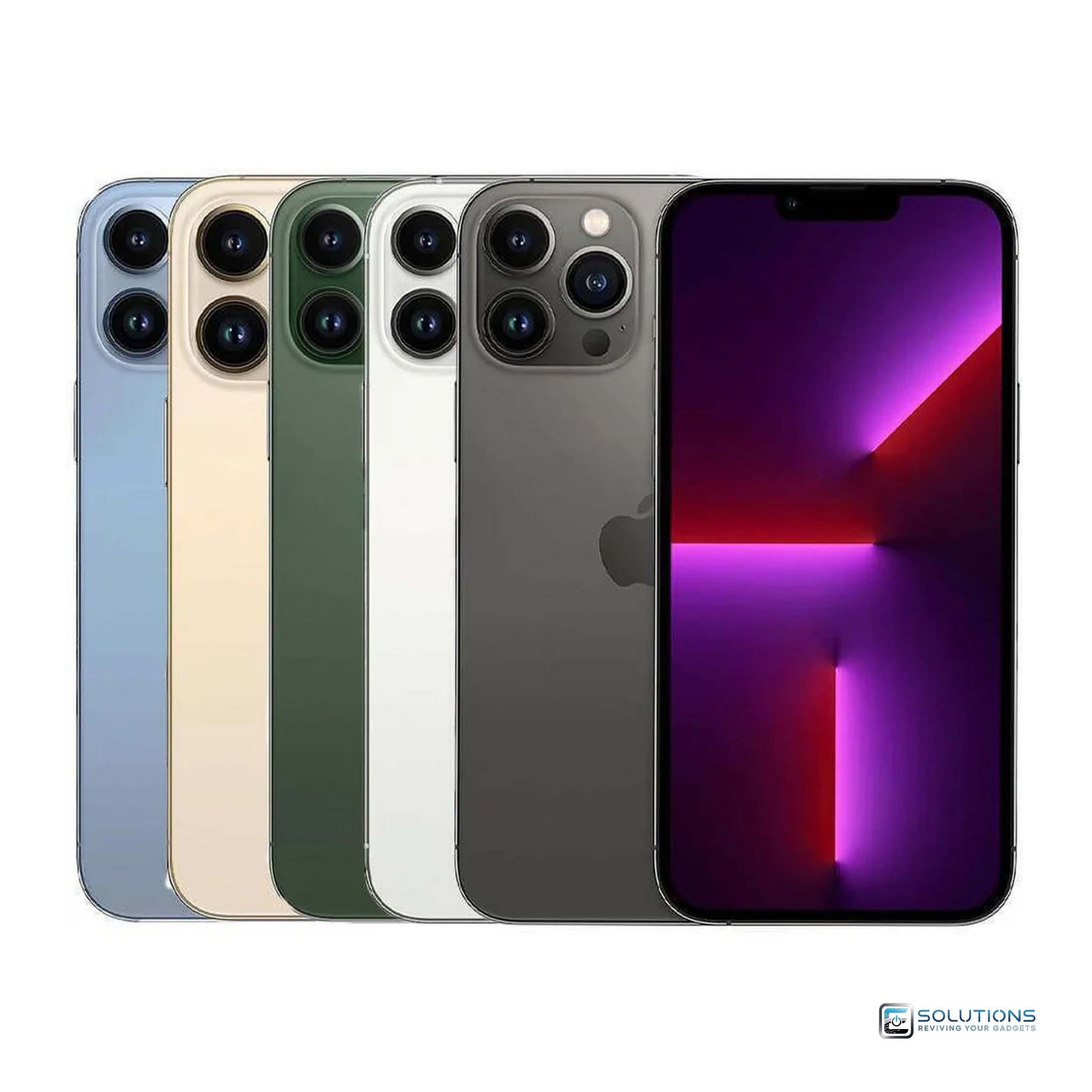Factory unlocked Apple iPhone 13 Pro Max lineup in Graphite, Silver, Gold, Sierra Blue, and Alpine Green – available in 128GB, 256GB, 512GB, and 1TB for retail and wholesale buyers.