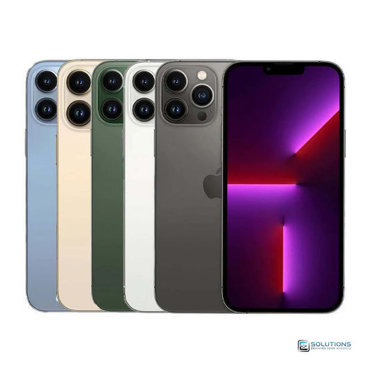 Factory unlocked Apple iPhone 13 Pro Max lineup in Graphite, Silver, Gold, Sierra Blue, and Alpine Green – available in 128GB, 256GB, 512GB, and 1TB for retail and wholesale buyers.