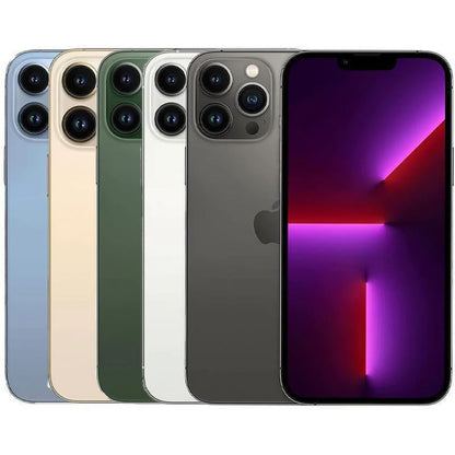 Factory unlocked Apple iPhone 13 Pro Max lineup in Graphite, Silver, Gold, Sierra Blue, and Alpine Green – available in 128GB, 256GB, 512GB, and 1TB for retail and wholesale buyers.
