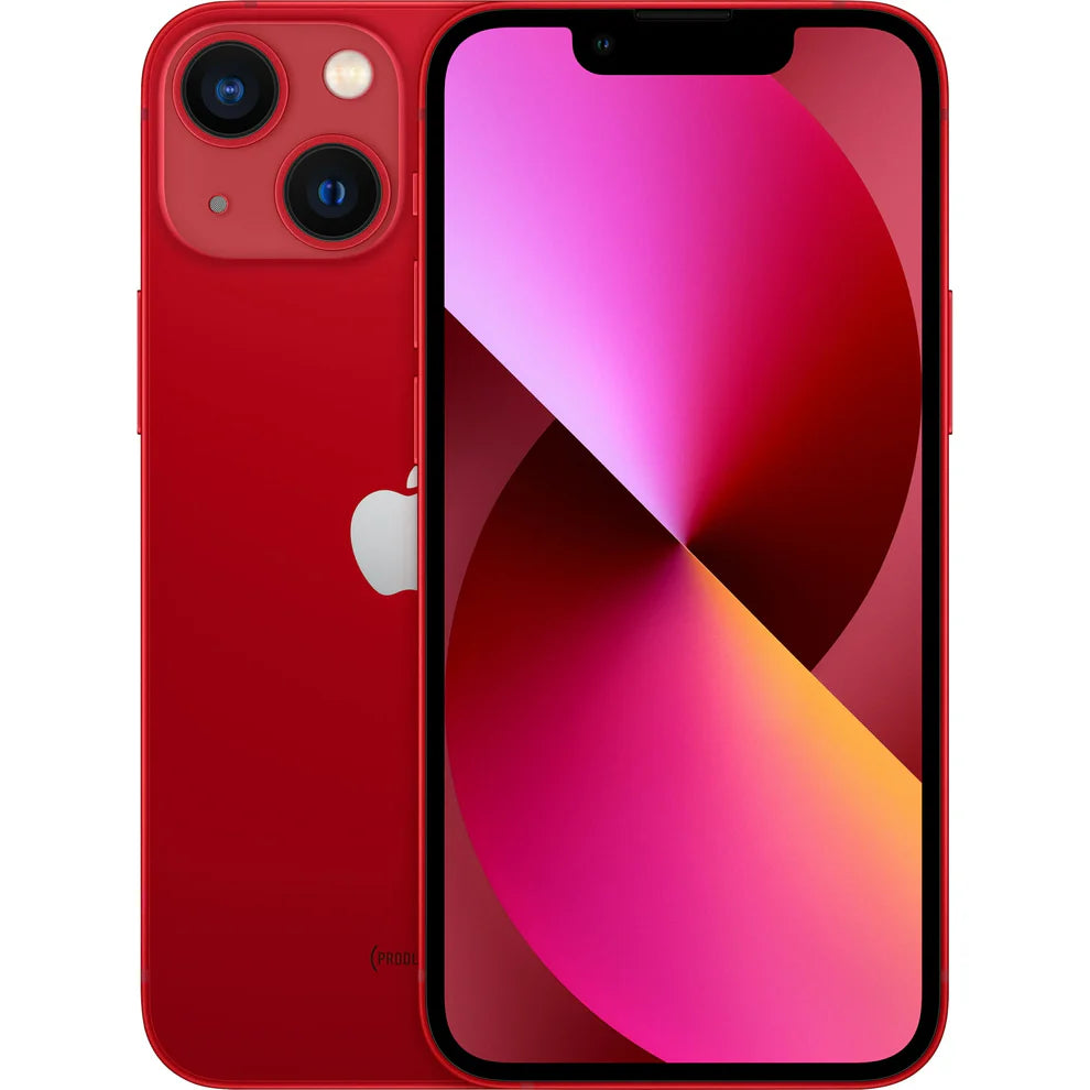 Striking (PRODUCT)RED iPhone 13 edition, supporting global carrier compatibility, shown in great condition, with available options from 128GB up to 512GB.