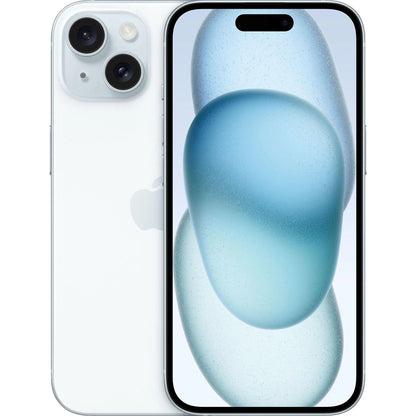 Fresh blue iPhone 15, factory unlocked and available in 128GB, 256GB, and 512GB. Compatible with all carriers. Great for everyday use or high-volume wholesale supply.