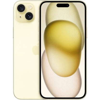 iPhone 15 Plus in bright Yellow — shown in excellent/good used condition. Offered in 128GB, 256GB, and 512GB. Unlocked for full carrier flexibility across U.S. and international networks.