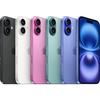 All five Apple iPhone 16 colors — Black, White, Pink, Teal, and Ultramarine — shown side by side. Available in 128GB, 256GB, and 512GB, factory unlocked for  all carriers including AT&T, T-Mobile, Verizon, and all global networks. Ideal for retail and wholesale buyers.