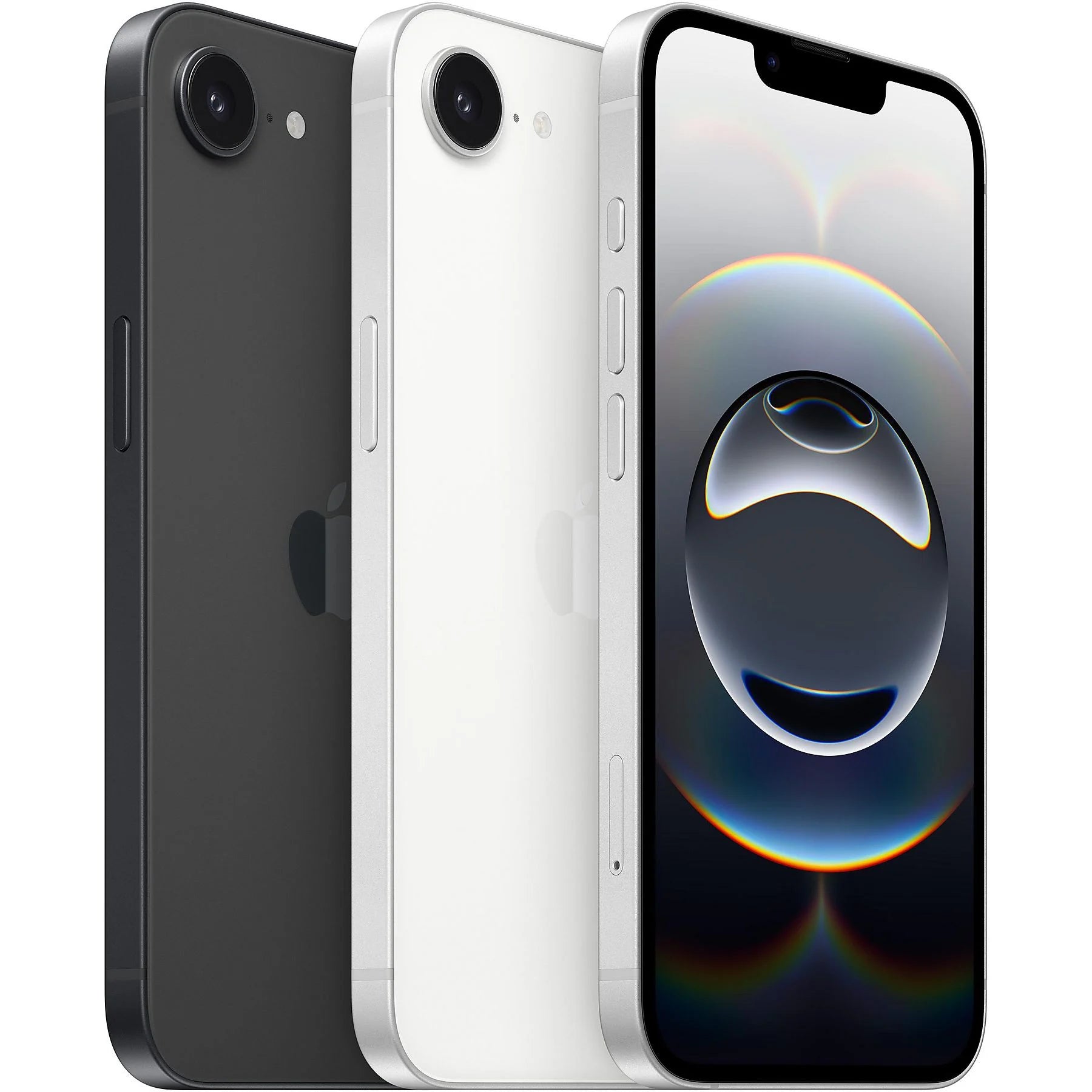 Apple iPhone 16 E in Black Midnight and White Starlight colors—shown side by side. Available in 128 GB, 256 GB, and 512 GB with fast A18 chip, USB‑C, and long battery life. Factory unlocked and ideal for retail or wholesale buyers. 
