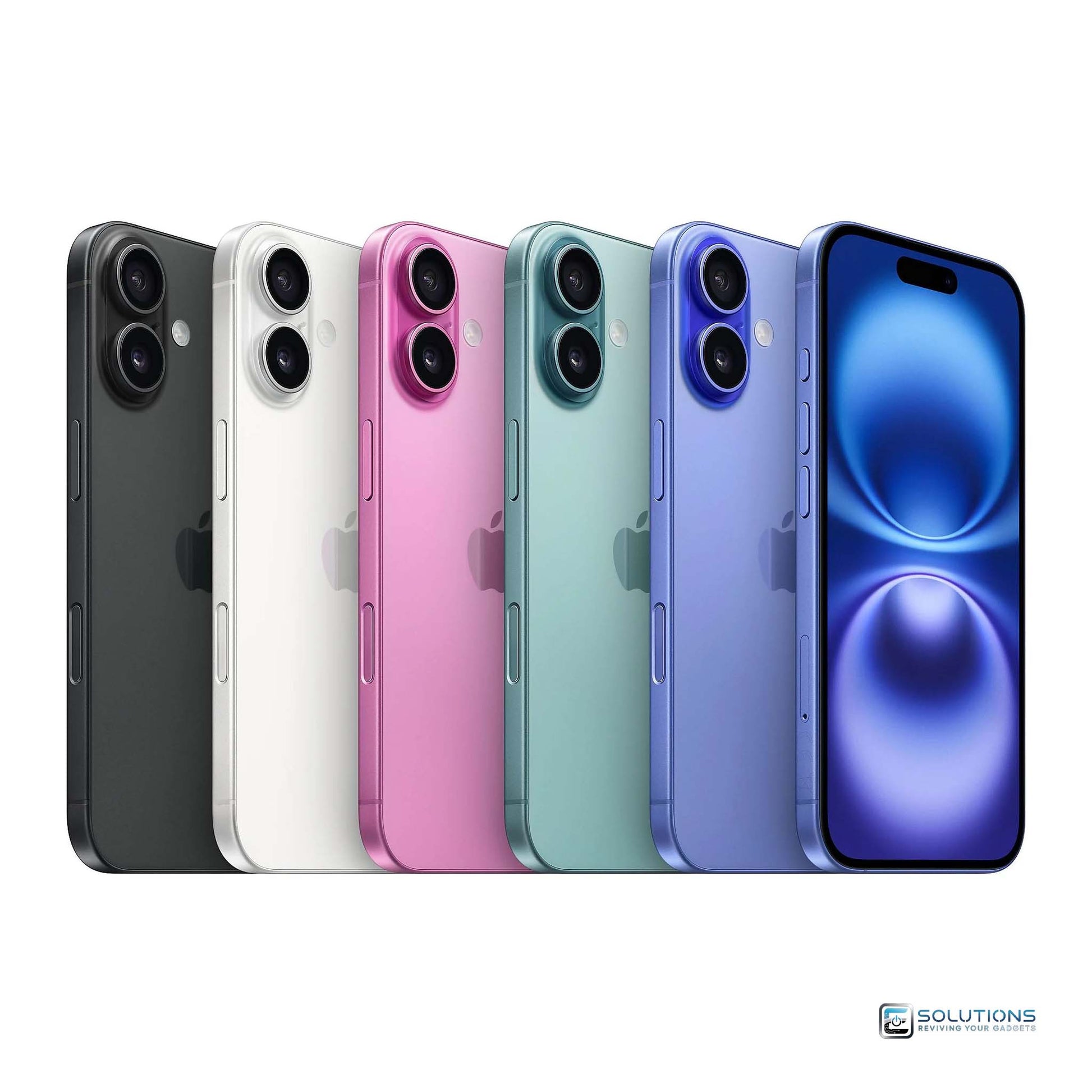 All color options of iPhone 16 Plus — Black, White, Pink, Teal, and Ultramarine — displayed side by side. Available in 128GB, 256GB, and 512GB. Factory unlocked and compatible with major carriers. Great for both retail buyers and bulk wholesale orders.