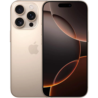 Unique Desert Titanium iPhone 16 Pro — available in all storage variants. Unlocked and perfect for AT&T, Verizon, T-Mobile, and other carriers.