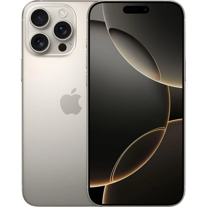 iPhone 16 Pro Max Natural Titanium — premium Apple flagship with 256GB, 512GB, and 1TB storage. Factory unlocked, retail and wholesale ready. Built for power users and resellers.