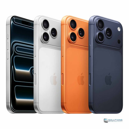Apple iPhone 17 Pro lineup in Silver, Deep Blue, and Cosmic Orange — unlocked smartphones with 256GB, 512GB, and 1TB storage for retail and wholesale
