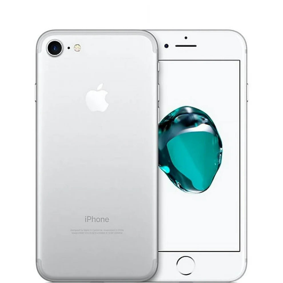Apple iPhone 7 in Silver — available in 32GB, 128GB, and 256GB storage options, used but in good condition, fully unlocked, compatible with GSM and CDMA networks.