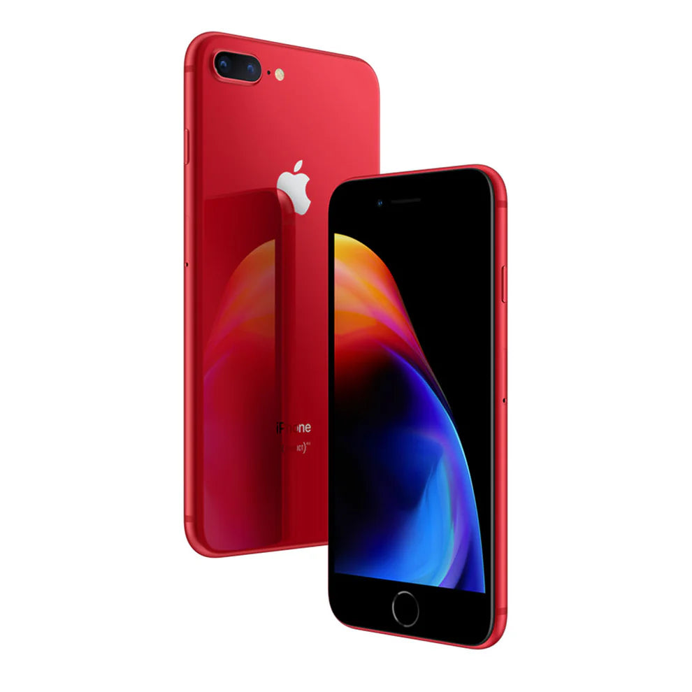 Apple iPhone 8 Plus in Red — 64GB, 128GB, and 256GB options, unlocked and in good condition, supports GSM and CDMA networks, available for retail or wholesale purchase.