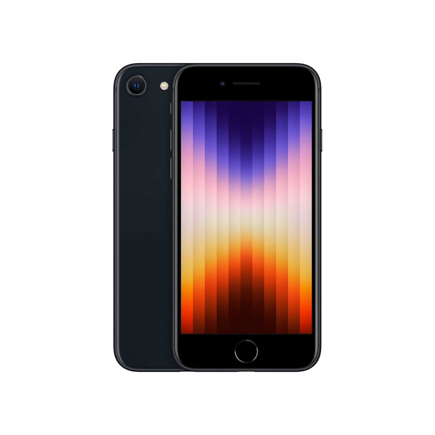 Apple iPhone SE 2022 in sleek Midnight black finish, featuring Touch ID, 4.7-inch Retina HD display, and wireless charging. Available in 64GB, 128GB, and 256GB — factory unlocked for all carriers, including GSM and CDMA.