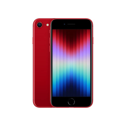 Bright and bold PRODUCT(RED) iPhone SE 2022 model with Retina HD display and wireless charging, designed for power and portability. Fully unlocked, supports GSM and CDMA networks — available in all major storage capacities.