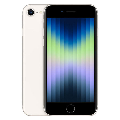 iPhone SE 3rd Gen (2022) in Starlight white-gold finish, offering classic design with modern performance — A15 Bionic chip, wireless charging, and available in 64GB, 128GB, and 256GB storage. Unlocked and compatible with GSM/CDMA networks.