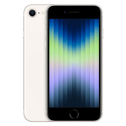 iPhone SE 3rd Gen (2022) in Starlight white-gold finish, offering classic design with modern performance — A15 Bionic chip, wireless charging, and available in 64GB, 128GB, and 256GB storage. Unlocked and compatible with GSM/CDMA networks.