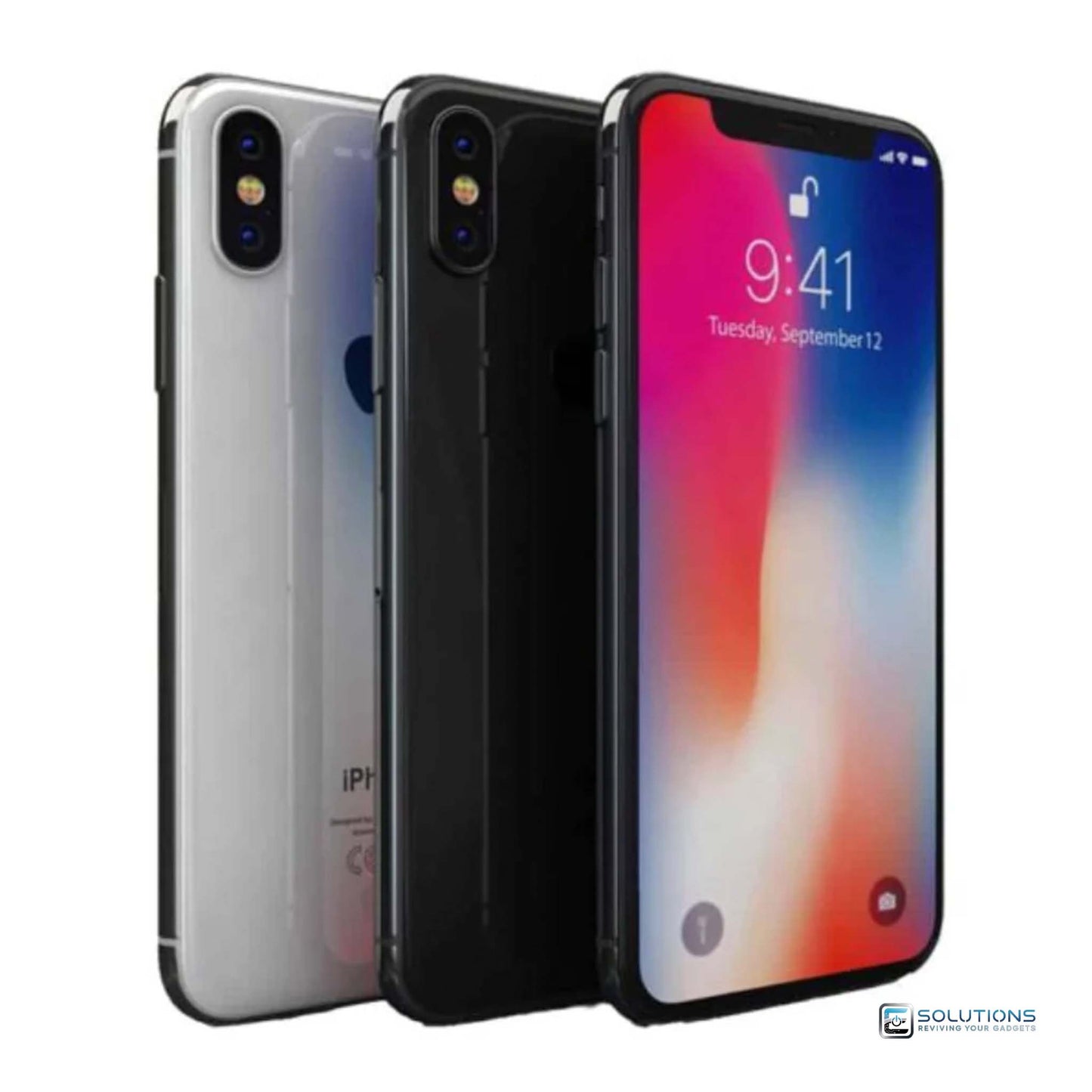 Apple iPhone X in all available colors — Silver and Space Gray — displayed with 64GB and 256GB storage options, factory unlocked, used in good condition, compatible with GSM and CDMA networks.