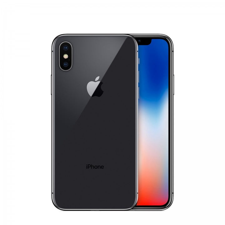 Apple iPhone X in Space Gray — offered in 64GB and 256GB storage options, factory unlocked, used in good condition, GSM and CDMA compatible for global use.