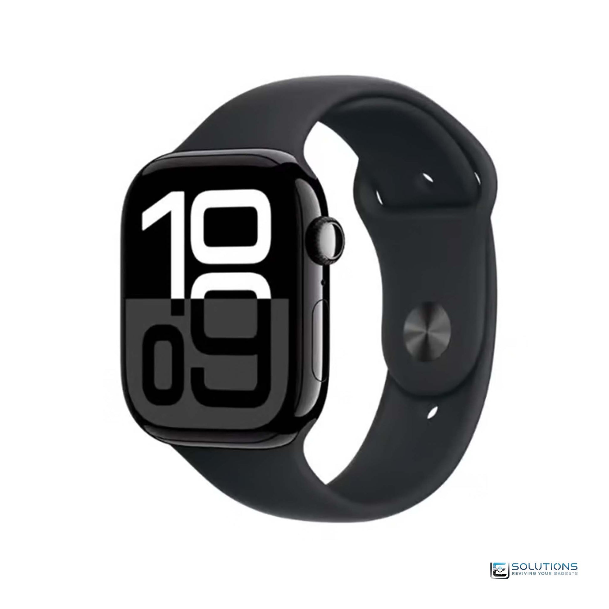 Apple Watch Series 10 Jet Black aluminum case, GPS model, available in 41mm and 45mm sizes, perfect for fitness and everyday wear — retail and wholesale.