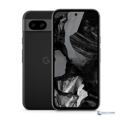 Google Pixel 8a Obsidian — classic black finish, factory unlocked, available with 128GB or 256GB storage for wholesale and retail customers
