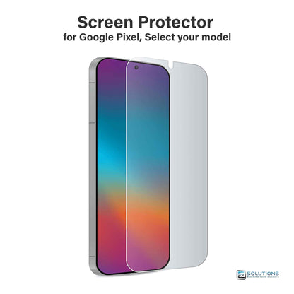 Google Pixel smartphone with screen protector applied — model-specific tempered glass available for Pixel 7, Pixel 8, Pixel 9, and more