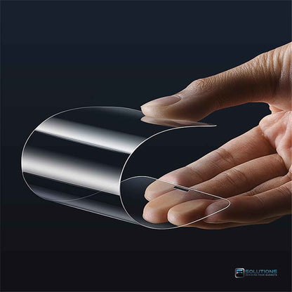 Flexible tempered glass screen protector for Google Pixel — hand bending test showing durability and anti-shatter design