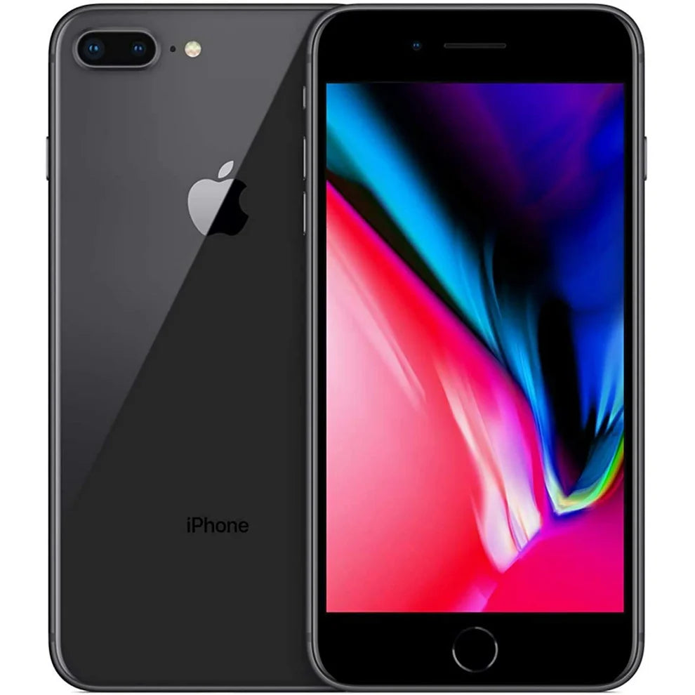 Apple iPhone 8 Plus in Space Gray — available in 64GB, 128GB, and 256GB, factory unlocked, used in good condition, supports GSM and CDMA carriers.