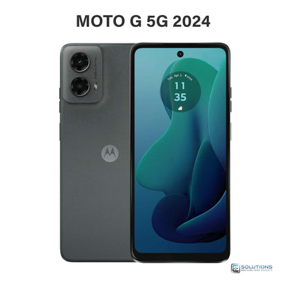 Motorola Moto G 5G (2024) Sage Green 128GB — front and back view of the unlocked smartphone, available for retail and wholesale