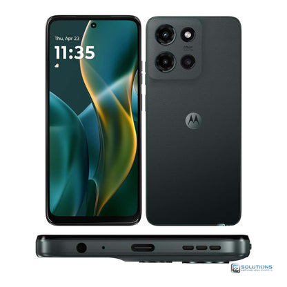Motorola Moto G 5G (2025) Forest Gray 128GB — multi-angle photo showing front, back, and bottom design, unlocked smartphone available for retail and wholesale