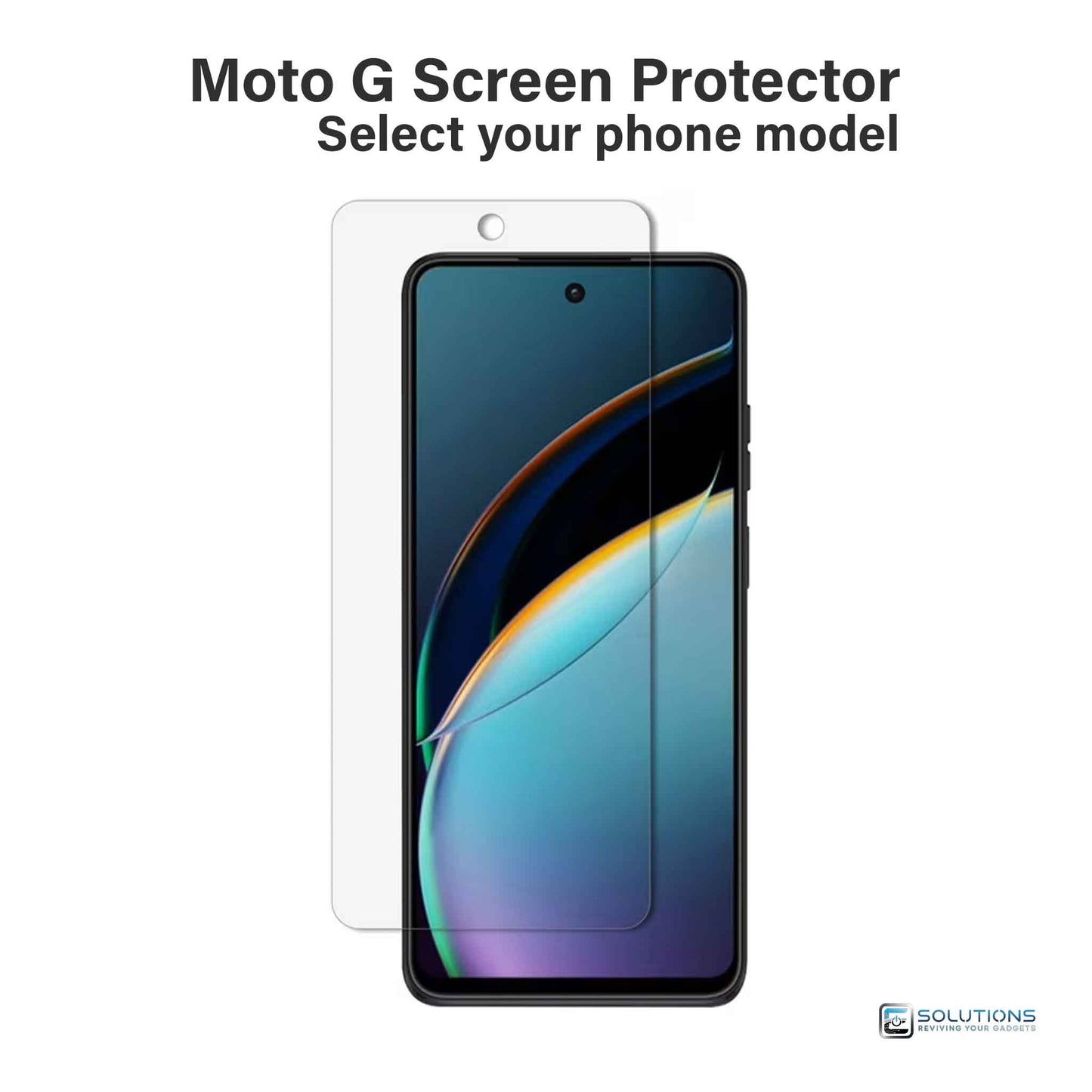 Motorola Moto G smartphone with screen protector applied — tempered glass available for Moto G 5G, Moto G Stylus, Moto G Power, and more